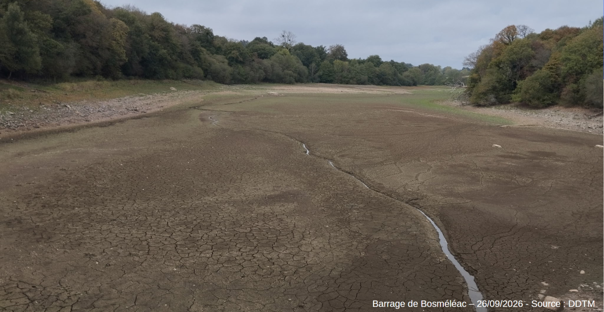 Le Barrage de Bosméléac quasiment à sec le 26 septembre 2026